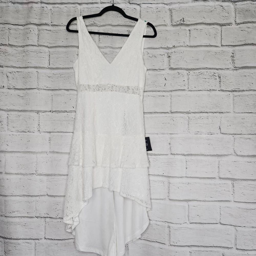 Lulus Lace Ruffled Lined Sleeveless High-Low Dress White Size Small